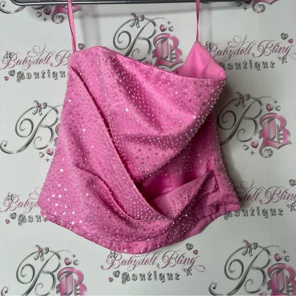 The bridal centre couture corset Pink sparkly Sequin Strapless Top - Picture 10 of 10